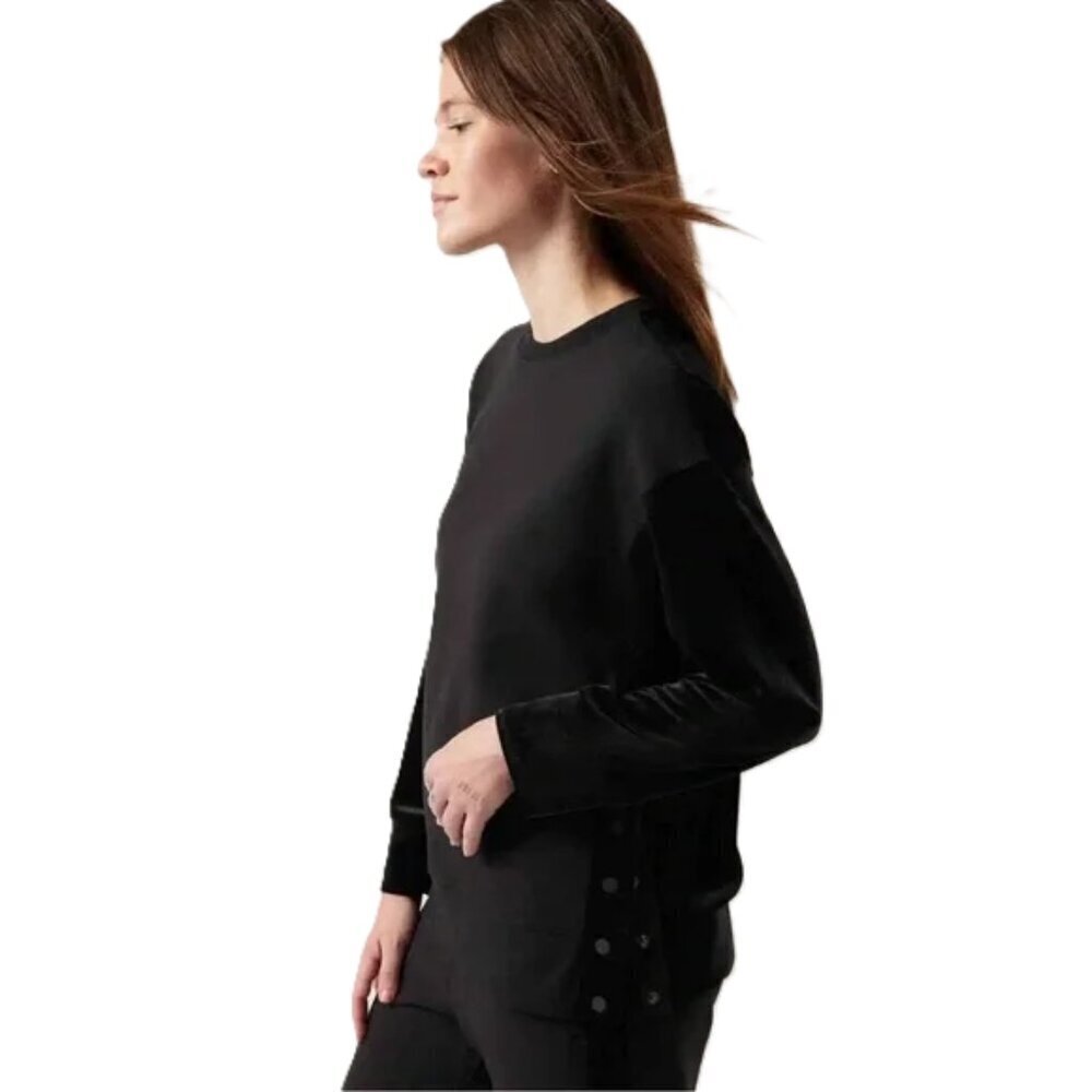 Athleta Retroplush Velour Mixed Media Sweatshirt Black L Loungewear Activewear
